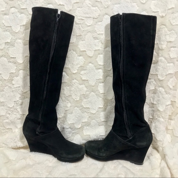 DVF Black Suede Wedge Knee High Boots - Picture 3 of 8